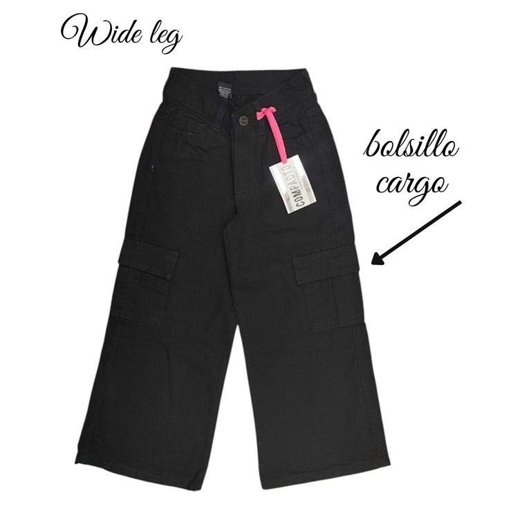 PANTALON DE NENA JEAN NEGRO LEG CARGO COMPACTO