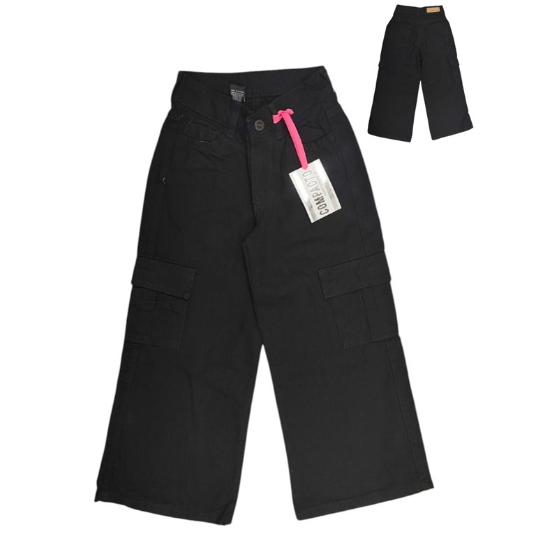 PANTALON DE NENA JEAN NEGRO LEG CARGO COMPACTO