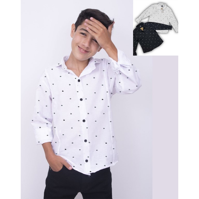 Camisa de nene estampada manga larga. Compacto