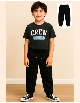 Jogger de jean cargo gris para nene.Compacto