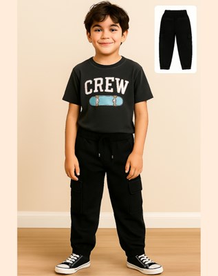Jogger de jean cargo gris para nene.Compacto