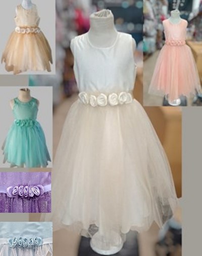 VESTIDO NIÑA DE CORTEJO CON DOBLE FALDA EN TUL CINTURA CON FLORES Y ESPALDA ABIERTA. COLORES DISPONIBLES: SALMON, AQUA, DORADO, BLANCO, ROJO, NATURAL, FUCSIA. CHILDREN DIOR