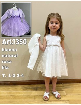 VESTIDO + CASACA BAUTISMO SIN MANGA CON FALDA DE TUL PERLADO. CHILDREN DIOR