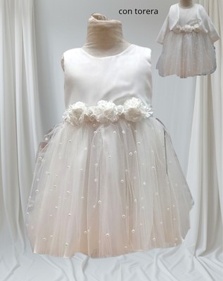 VESTIDO + CASACA  BAUTISMO SIN MANGA CON FALDA DE TUL PERLADO. CHILDREN DIOR