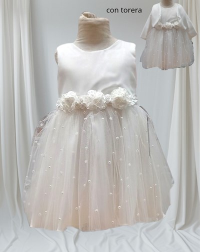 VESTIDO + CASACA  BAUTISMO SIN MANGA CON FALDA DE TUL PERLADO. CHILDREN DIOR