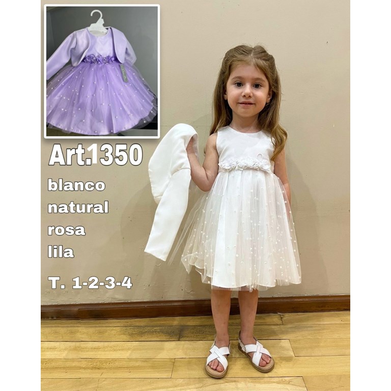 VESTIDO + CASACA BAUTISMO SIN MANGA CON FALDA DE TUL PERLADO. CHILDREN DIOR