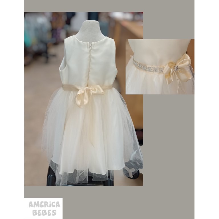 VESTIDO BAUTISMO. SIN MANGA, PECHERA DE ORGANZA CON FALDA DE TUL Y STRASS EN CINTURA  VARIOS COLORES CHILDREN DIOR