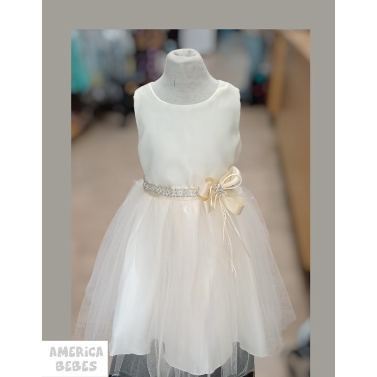 VESTIDO BAUTISMO. SIN MANGA, PECHERA DE ORGANZA CON FALDA DE TUL Y STRASS EN CINTURA  VARIOS COLORES CHILDREN DIOR