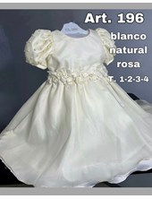 VESTIDO BAUTISMO TODO ORGANZA. MANGA CORTA CON PERLAS Y FAJA DE FLORES EN CINTURA. CHILDREN DIOR