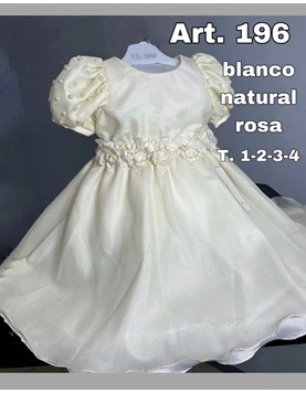 VESTIDO BAUTISMO TODO ORGANZA. MANGA CORTA CON PERLAS Y FAJA DE FLORES EN CINTURA. CHILDREN DIOR