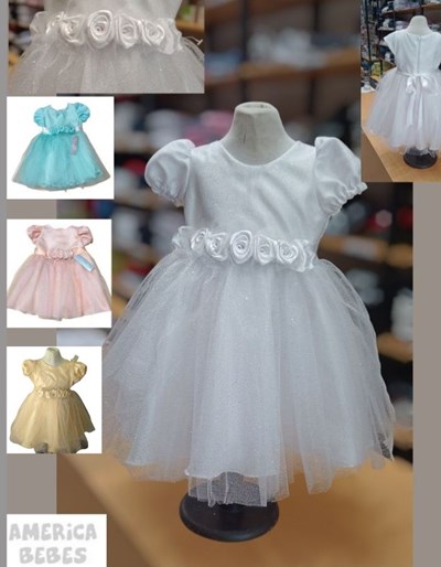 VESTIDO BAUTISMO TUL LAMINADO MANGA CON VOLADO CHILDREN DIOR COLORES VARIOS