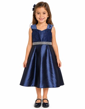 VESTIDO DE TAFTAN CON PECHERA DE BRILLO TABLITA EN 'V'. CHILDREN DIOR