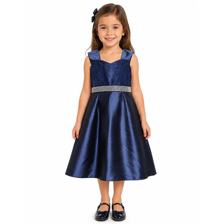 VESTIDO DE TAFTAN CON PECHERA DE BRILLO TABLITA EN 'V'. CHILDREN DIOR