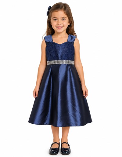 VESTIDO DE TAFTAN CON PECHERA DE BRILLO TABLITA EN 'V'. CHILDREN DIOR