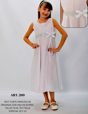 VESTIDO SIN MANGA TODO ORGANZA. CORTE PRINCESA CON FAJA DE STRASS  CHILDREN DIOR