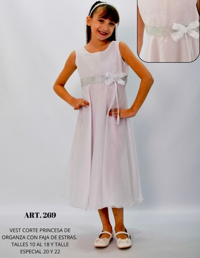 VESTIDO SIN MANGA TODO ORGANZA. CORTE PRINCESA CON FAJA DE STRASS  CHILDREN DIOR