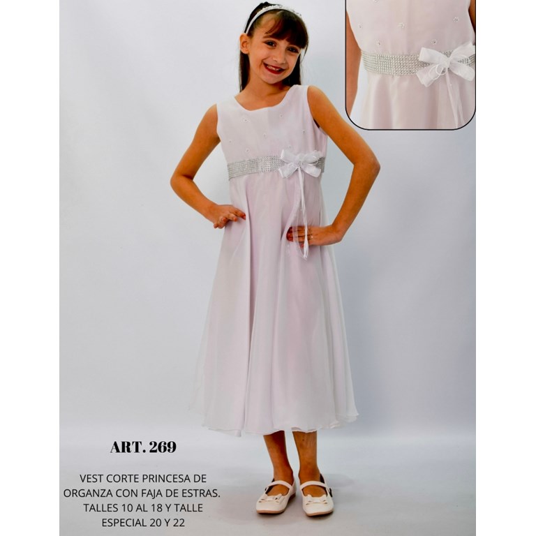 VESTIDO SIN MANGA TODO ORGANZA. CORTE PRINCESA CON FAJA DE STRASS CHILDREN DIOR