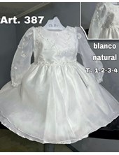VERSTIDO DE ORGANZA CON DETALLES DE GUIPURE EN PECHO Y MANGA LARGA. CHILDREN DIOR