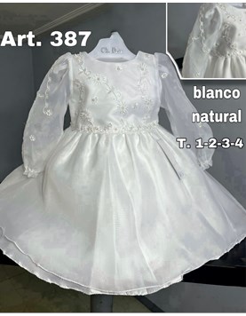 VERSTIDO DE ORGANZA CON DETALLES DE GUIPURE EN PECHO Y MANGA LARGA. CHILDREN DIOR