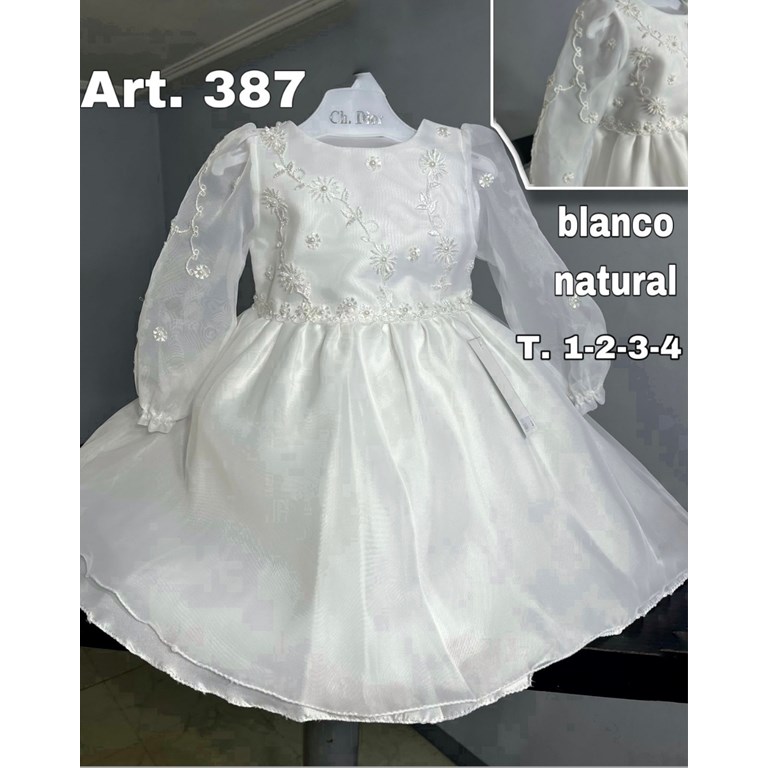 VERSTIDO DE ORGANZA CON DETALLES DE GUIPURE EN PECHO Y MANGA LARGA. CHILDREN DIOR