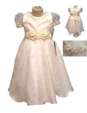 VESTIDO CORTE PRINCESA TODO ORGANZA BORDADA ( NATURAL ). CHILDREN DIOR