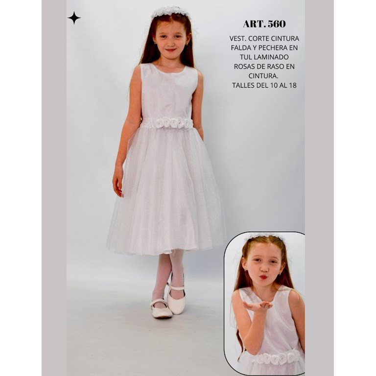 VESTIDO COMUNION PARA NENA CORTE CINTURA TODO TUL LAMINADO CHILDREN DIOR