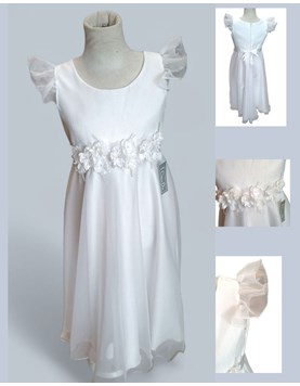 Vestido corte princesa con pechera y casaca de organza labrada.Children dior