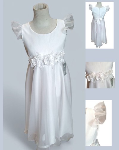 Vestido corte princesa con pechera y casaca de organza labrada.Children dior