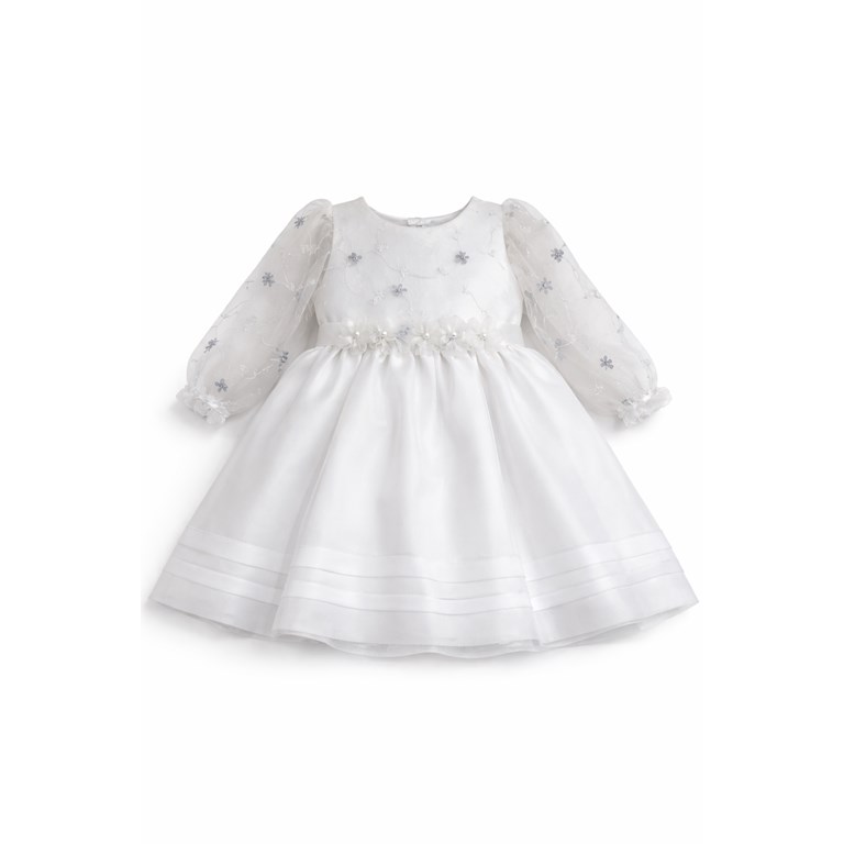 VESTIDO BAUTISMO CON PECHERA, MAGA LARGA BORDADA, FALDA DE ORGANZA CONTABLAS. CHILDREN DIOR