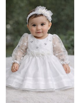 VESTIDO BAUTISMO CON PECHERA, MAGA LARGA BORDADA, FALDA DE ORGANZA CONTABLAS. CHILDREN DIOR