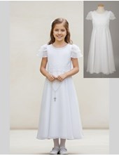 Vestido corte princesa manga triple de organza y pasamaneria corona en cintura.Children dior