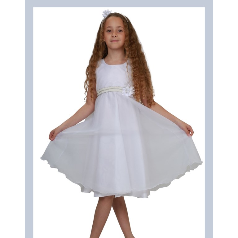 Vestido corte princesa sin manga con faja de strass terciopelo en cintura.Children dior