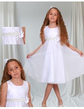 Vestido corte princesa sin manga con faja de strass terciopelo en cintura.Children dior