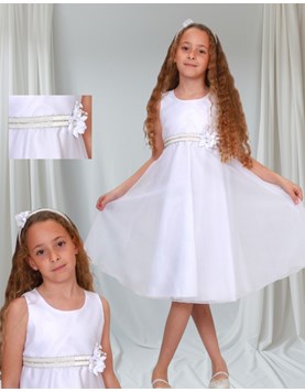 Vestido corte princesa sin manga con faja de strass terciopelo en cintura.Children dior