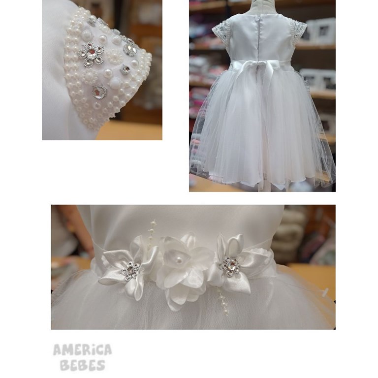 VESTIDO BAUTISMO PECHERA ORGANZA, FALDA DE TUL, MANGA CORTA INTEGRAMENTE BORDADA CON DIVERSAS PERLAS CHILDREN DIOR