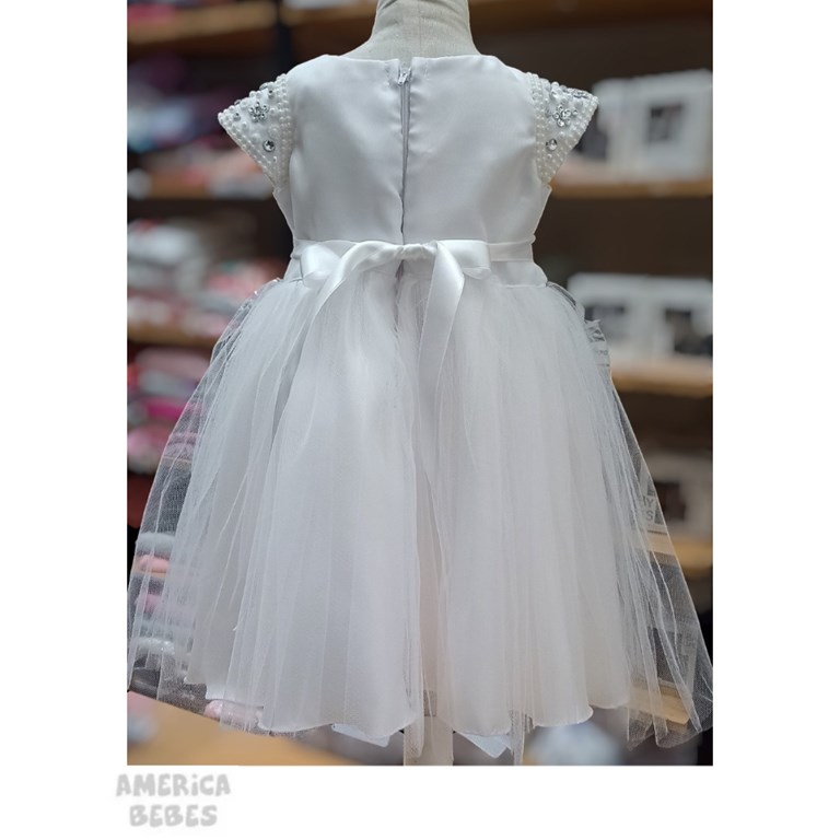 VESTIDO BAUTISMO PECHERA ORGANZA, FALDA DE TUL, MANGA CORTA INTEGRAMENTE BORDADA CON DIVERSAS PERLAS CHILDREN DIOR