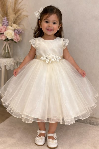 VESTIDO BAUTISMO PECHERA ORGANZA, FALDA DE TUL, MANGA CORTA INTEGRAMENTE BORDADA CON DIVERSAS PERLAS CHILDREN DIOR