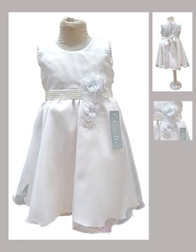 VESTIDO BAUTISMO BEBA SIN MANGA CON PECHERA DE ORGANZA Y CINTURA CON FAJA DE PERLAS MARGARITAS. CHILDREN DIOR