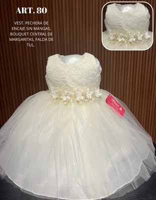 VESTIDO BAUTISMO PECHERA Y MANGA LARGA DE ENCAJE, FALDA DE TUL  CHILDREN DIOR