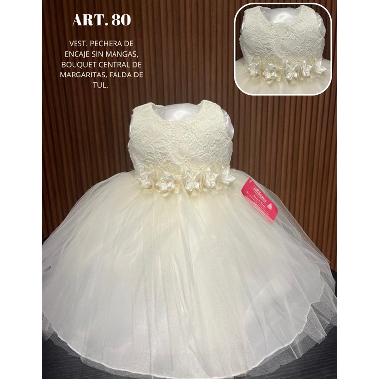 VESTIDO BAUTISMO PECHERA Y MANGA LARGA DE ENCAJE, FALDA DE TUL CHILDREN DIOR