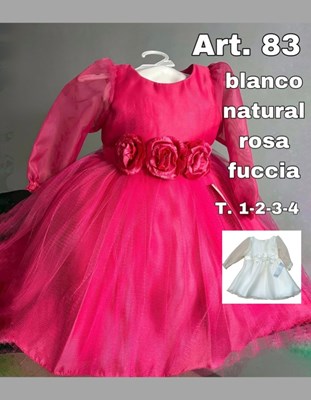 VESTIDO  TODO ORGANZA, BOUQUET DE 3 ROSETAS, MANGA LARGA TRANSPARENTE. CHILDREN DIOR