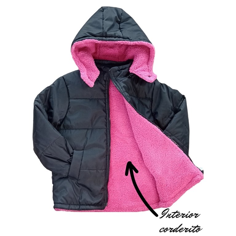 CAMPERA CON CORDERITO ADENTRO FUCSIA Y CAPUCHA DESMONTABLE PARA NENA LABENDEL