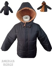 CAMPERA NEGRA CON CORDERITO ADENTRO CAMEL Y CAPUCHA PARA NIÑO LABENDEL