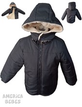 CAMPERA NEGRA CON CORDERITO ADENTRO NATURAL Y CAPUCHA PARA NIÑO LABENDEL