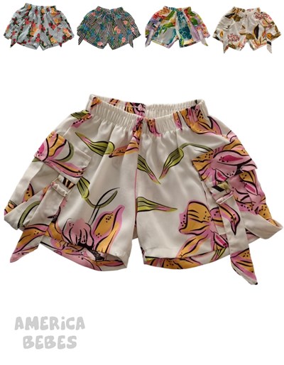 SHORT FIBRANA NIÑA ESTAMPADA. MULTIPLES ESTAMPAS. LABENDEL