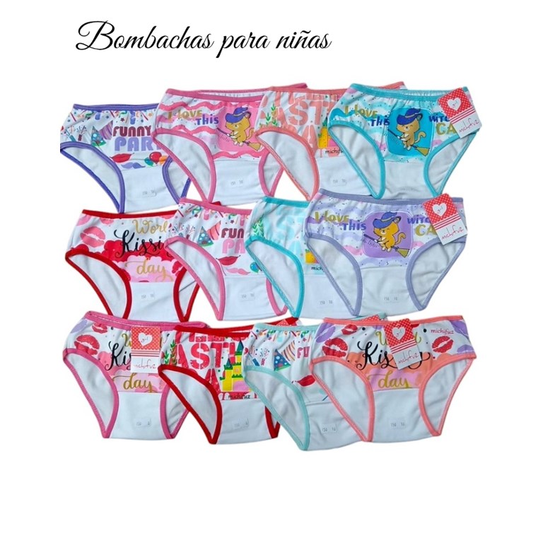 A.150 Bombacha Algodon con Lycra fondo blanco. Estampas y colores surtidos. Michifuz.