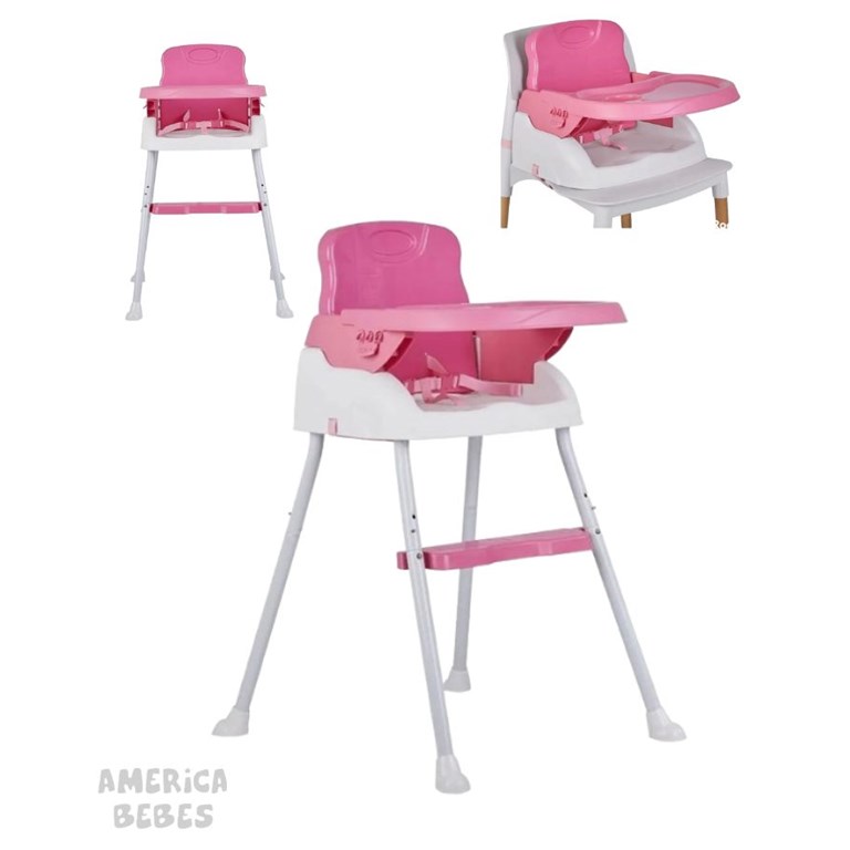 Silla de comer plegable 3 en 1. Rosa y blanco. Ok Baby