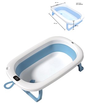 BAÑERA PLEGABLE CON TERMOMETRO - AZUL. OK BABY