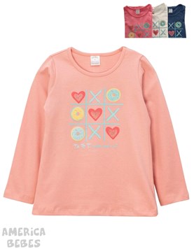 REMERA ALGODON MANGA LARGA PARA NENA ESTAMPADA TA-TE-TI RUABEL