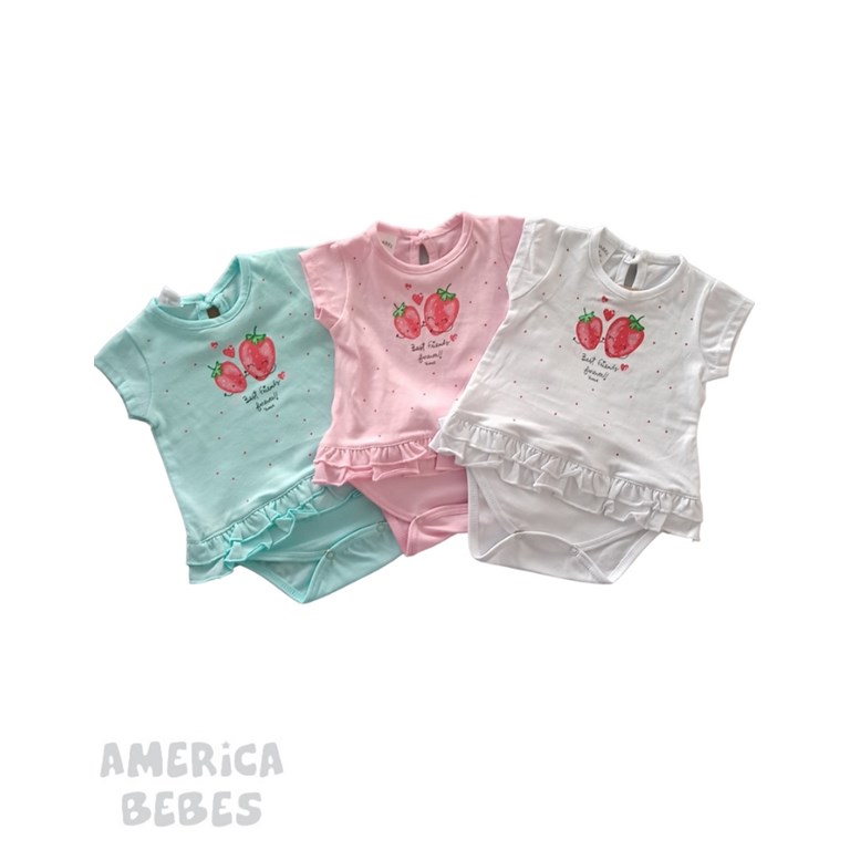 PROMO! BODY ALGODON SIN MANGAS PARA BEBA CON VOLADOS ESTAMPADO FRUTILLAS RUABEL